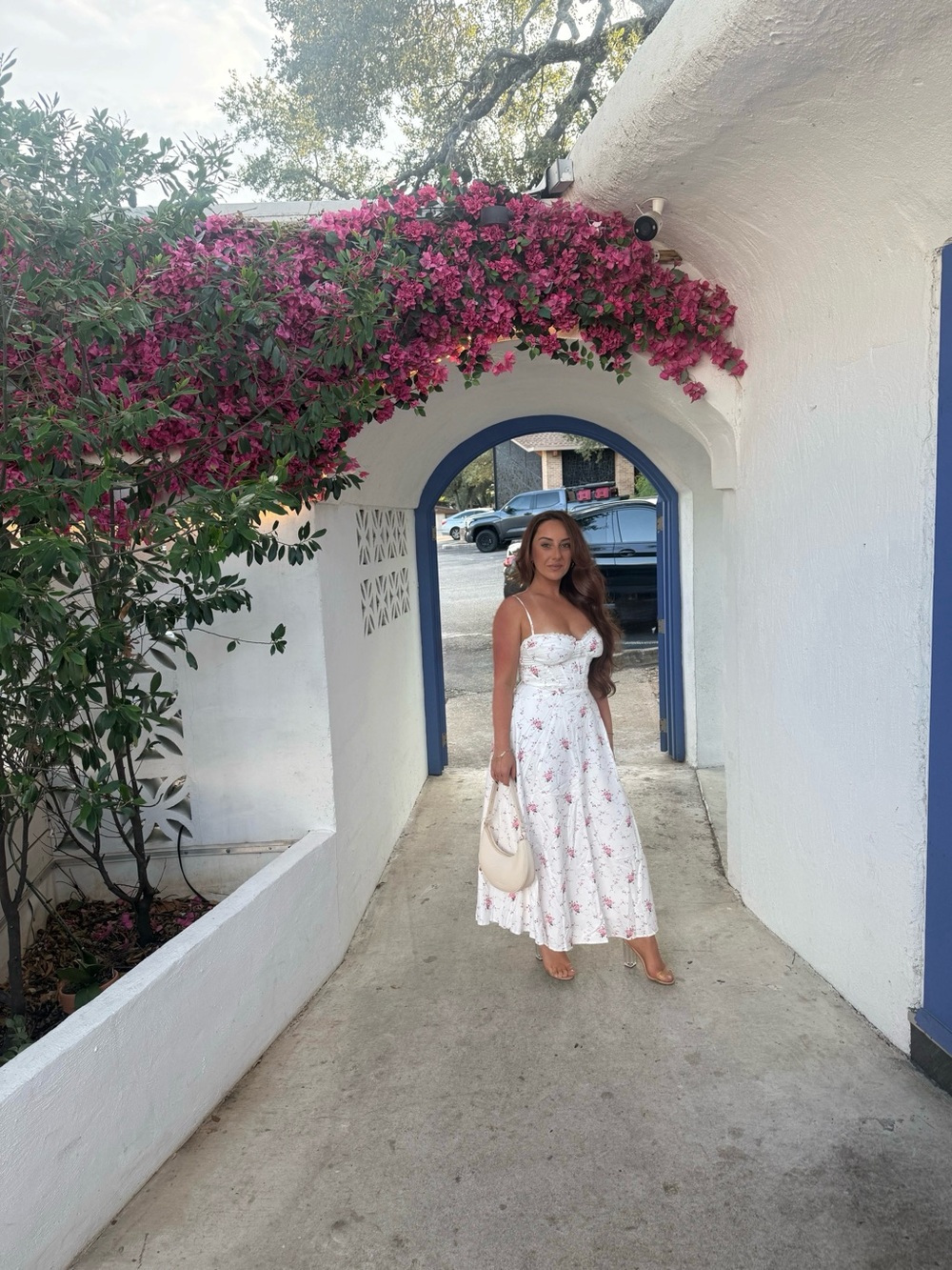 Women’s White Floral Midi Sundress with Spaghetti Straps